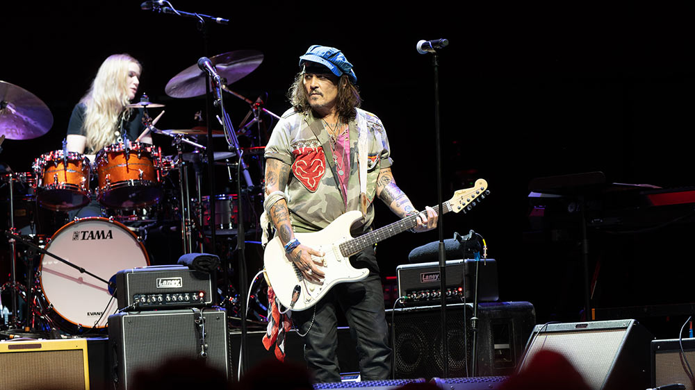 Johnny Depp and Anika Nilles playing at Jeff Beck Tribute on May 23, 2023